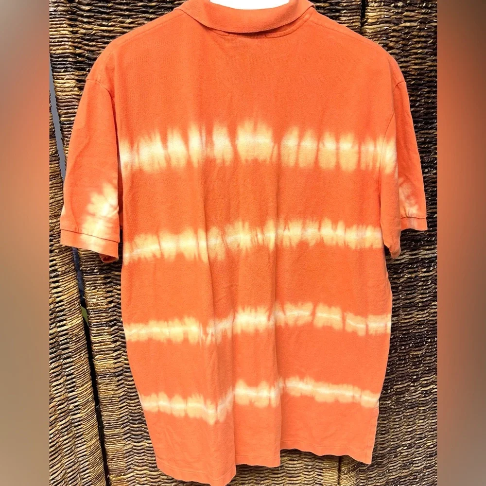 Ralph Lauren Orange and White Tie-Dye Polo Shirt- XLarge, Pre-Owned‎
